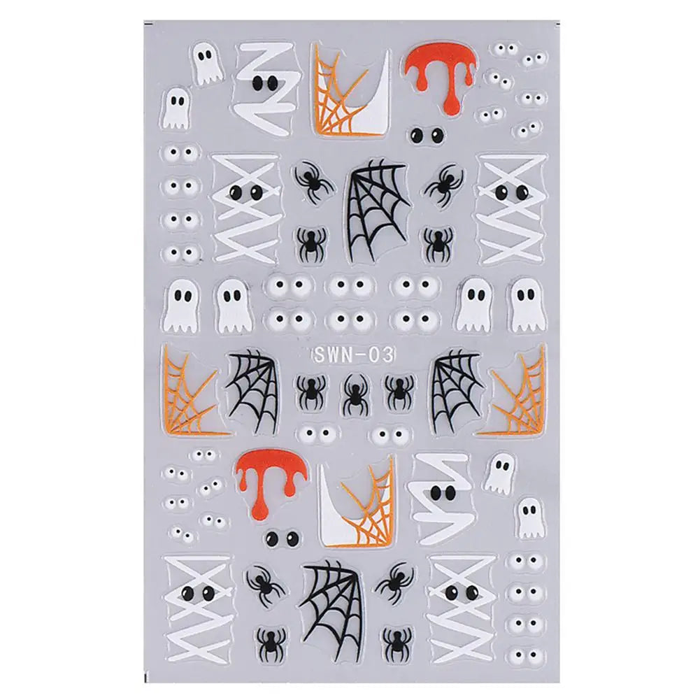 1pcs Halloween Nail Stickers Pumpkin Ghost Spider Skull Design Cute Adhesive Slider Decals DIY Manicure Decor