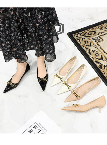 Fashion Metal Chain Decoration Women Pumps Shallow Mouth
