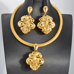 Gold Color Collar Necklace Earrings Jewelry Set For Women Dubai Africa Luxury Quality Jewellery Party Wedding Accessories