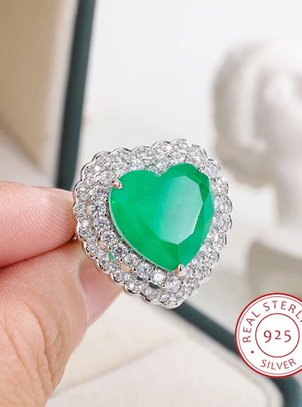 Luxurious Green Palaiba Heart-shaped Zircon Ring for Women's Fashion Instagram Pop Engagement Bride Jewelry 925 Stamp Ring