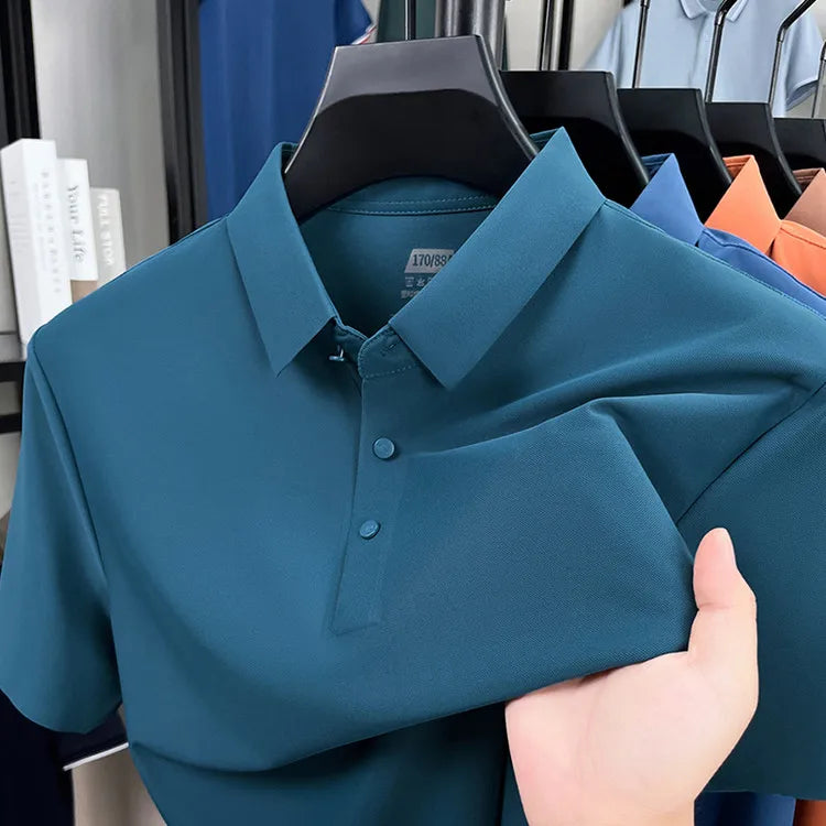Men's Seamless Polo Shirt - Breathable Nylon-Spandex Blend, Reinforced Collar & Matching Buttons (12 Colors, M-4XL)
