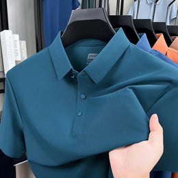 Men's Seamless Polo Shirt - Breathable Nylon-Spandex Blend, Reinforced Collar & Matching Buttons (12 Colors, M-4XL)