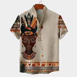 Men's Linen Short Sleeved Shirt, Button Design, Digital Printing, Casual and Comfortable, Fashionable to Wear