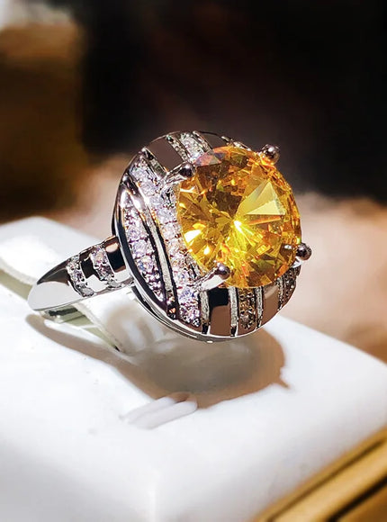 KissIcon Flashy Ring for Women - Adjustable Yellow Zircon