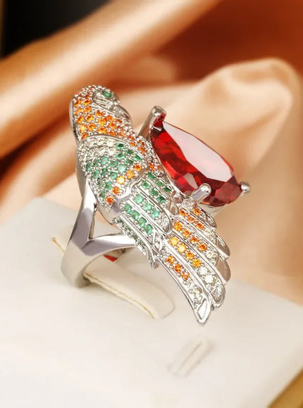 KissIcon Silver Plated Ring for Women - Hummingbird Zircon