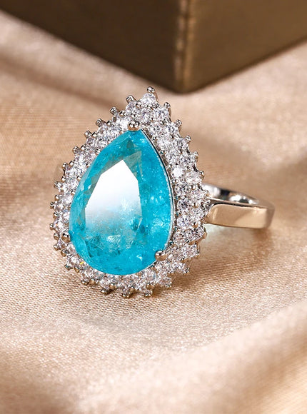 Geometric Shape 925 Silver Blue White Zircon Ring Light Luxury Fashion Open Ring To Attend High-end Banquet Party Jewelry