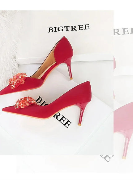 2024 New Rhinestone Women Pumps Bow knot Retro