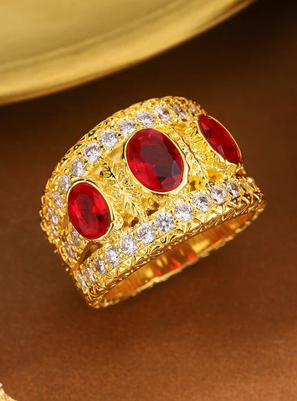 KissIcon Bohemian Style Ring - Red Ruby Valentines Day Gift