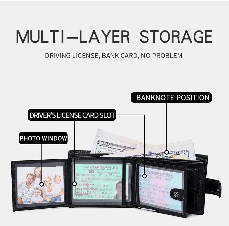 Leather Mens Wallet with Coin Pocket Genuine Leather Wallet for Men Short Style