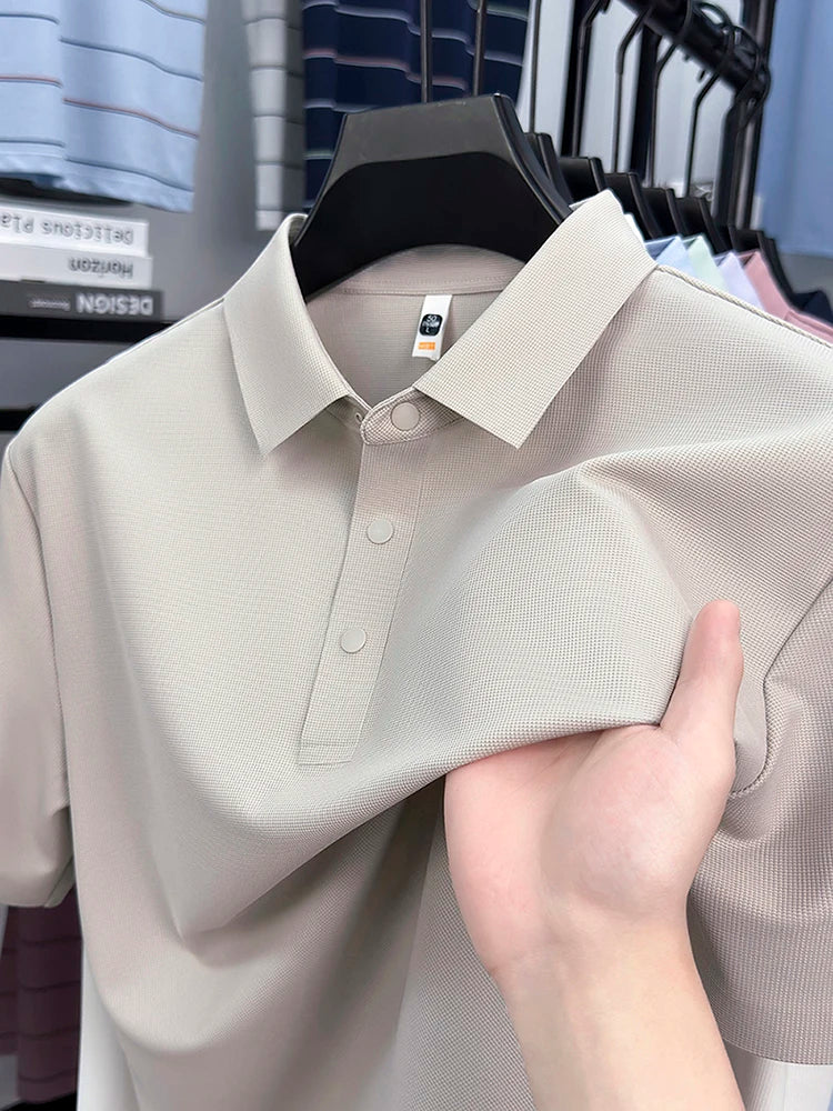 2025 Men's Sporty Polo Waffle Shirt | Moisture-Wicking Golf Tennis Top Sizes S-5XL, Snap Buttons, 7A Antibacterial High Quality