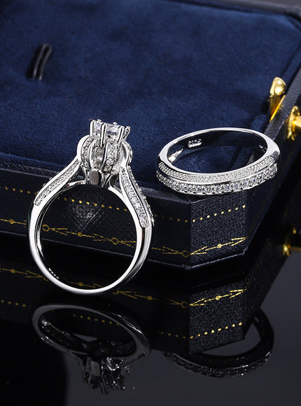High Quality Crystal Zircon Wedding Ring Set Fashion Big Stone Finger Ring Promise Bridal Engagement S925 Silver Rings for Women