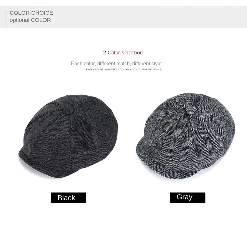 Men's Tweed British Newsboy Hat Herringbone Gatsby Hat Street Hats Octagonal Brim Hat Four Seasons Hip Hop Beret Painter Hat