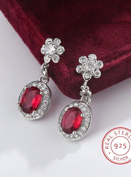 KissIcon 925 Water Drop Earrings Red Corundum - Lightweight