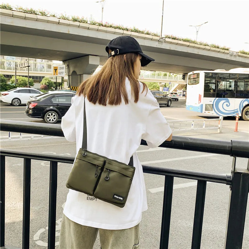 Casual Sporty Black Crossbody Bag Men's Messenger Bag Green Cloth Small Square Bag Suitable for Work Versatile Shoulder Bag