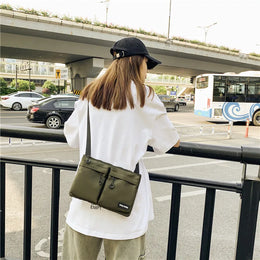 Casual Sporty Black Crossbody Bag Men's Messenger Bag Green Cloth Small Square Bag Suitable for Work Versatile Shoulder Bag