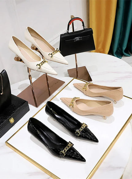 Fashion Metal Chain Decoration Women Pumps Shallow Mouth