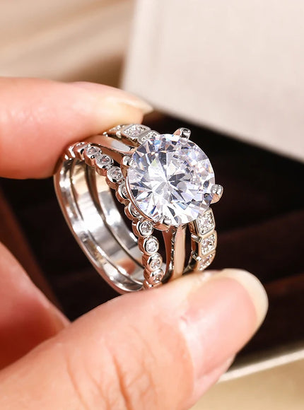 KissIcon Zircon Shape S925 Silver Ring Women Sparkling AAAA