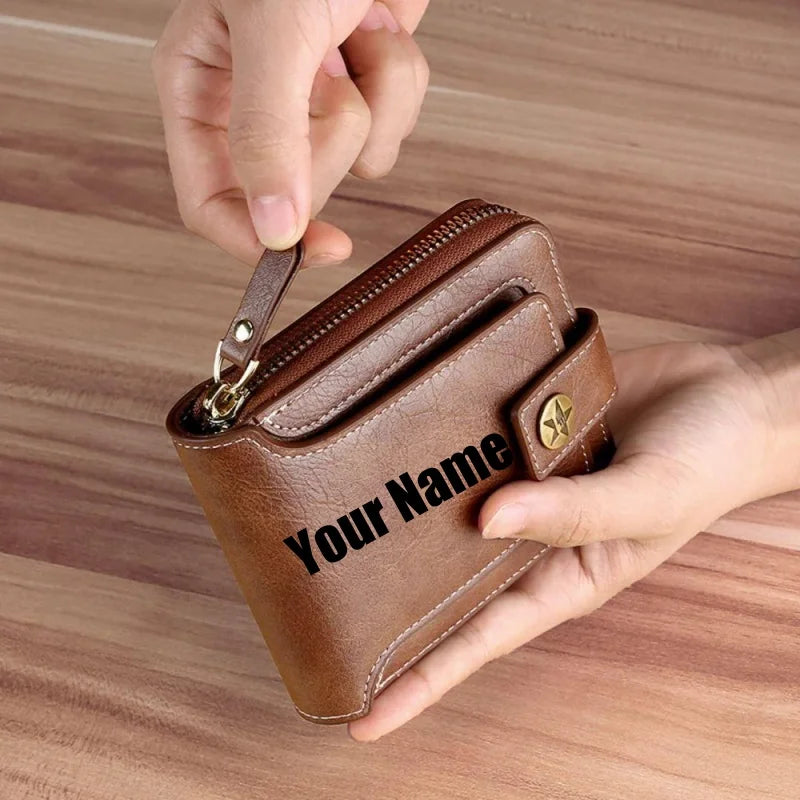 Custom Name&Text Mens Wallet Engraved Leather Wallets Personalized Mens Gifts for Husband from Wife Custom Wallet for Man Annive