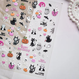 Cute Halloween 5D Nail Art Sticker Ghosts Spooky Spider Webs Evil Pumpkin Faces Festive Balloons Floral Stars Fun Scary Decals