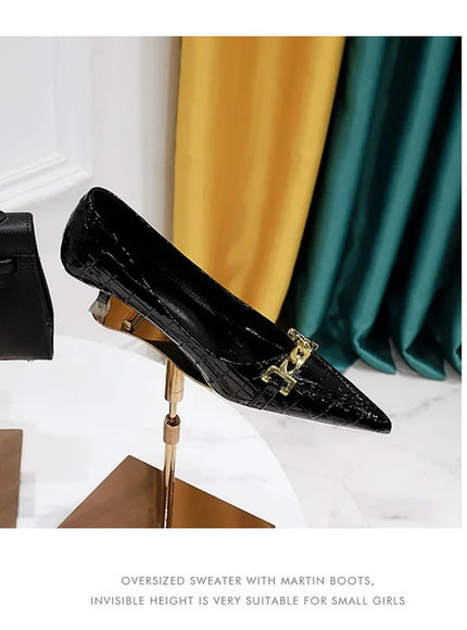 Fashion Metal Chain Decoration Women Pumps Shallow Mouth
