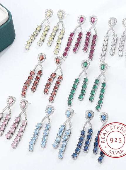 KissIcon 925 Silver Baroque Earrings - Red Sapphire Sparkle