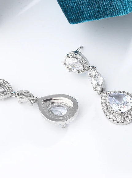 KissIcon Drop CZ Pendant Earrings - Sparkling Silver Shine