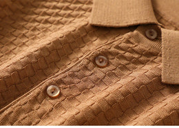 Business High-End Quality Men's Silk Pullover Short Sleeved POLO Neck Solid Color Breathable T-Shirt Knit Bottom Top 2023 Summer