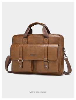 Mens Business Briefcase Large Capacity PU Leather Laptop Bag Fashion Crossbody Shoulder Tote Bag for Work Office