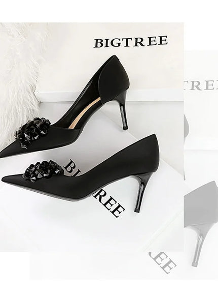 2024 New Rhinestone Women Pumps Bow knot Retro