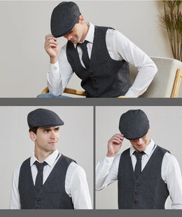 VOBOOM Wool Tweed Herringbone Irish Cap Men Women Beret Cabbie Driver Hat Newsboy Caps Golf Ivy Flat Hats Green Navy Black