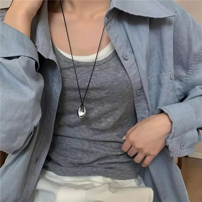 Geometric Irregular Metal Vortex Cross Pendant Long Rope Chain Beaded Necklace For Men Women Sweater Chain Jewelry Accessories