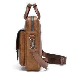 Mens Business Briefcase Large Capacity PU Leather Laptop Bag Fashion Crossbody Shoulder Tote Bag for Work Office