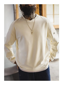 Maden Men's V-Neck T-Shirt Long Sleeve Pullover Solid Color Casual Basic Base Layer For Spring Autumn Soft Breathable Top
