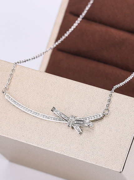 KissIcon Exquisite Bow Zircon Necklace - 925 Silver Plated