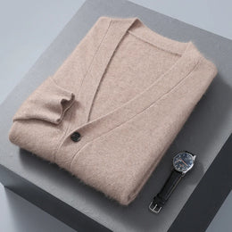 2025 Autumn Winter New Cardigan Men's V-Neck Top 100% Mink Cashmere Knitted Sweater Casual Loose Large Long Sleeved Shirt Jacket