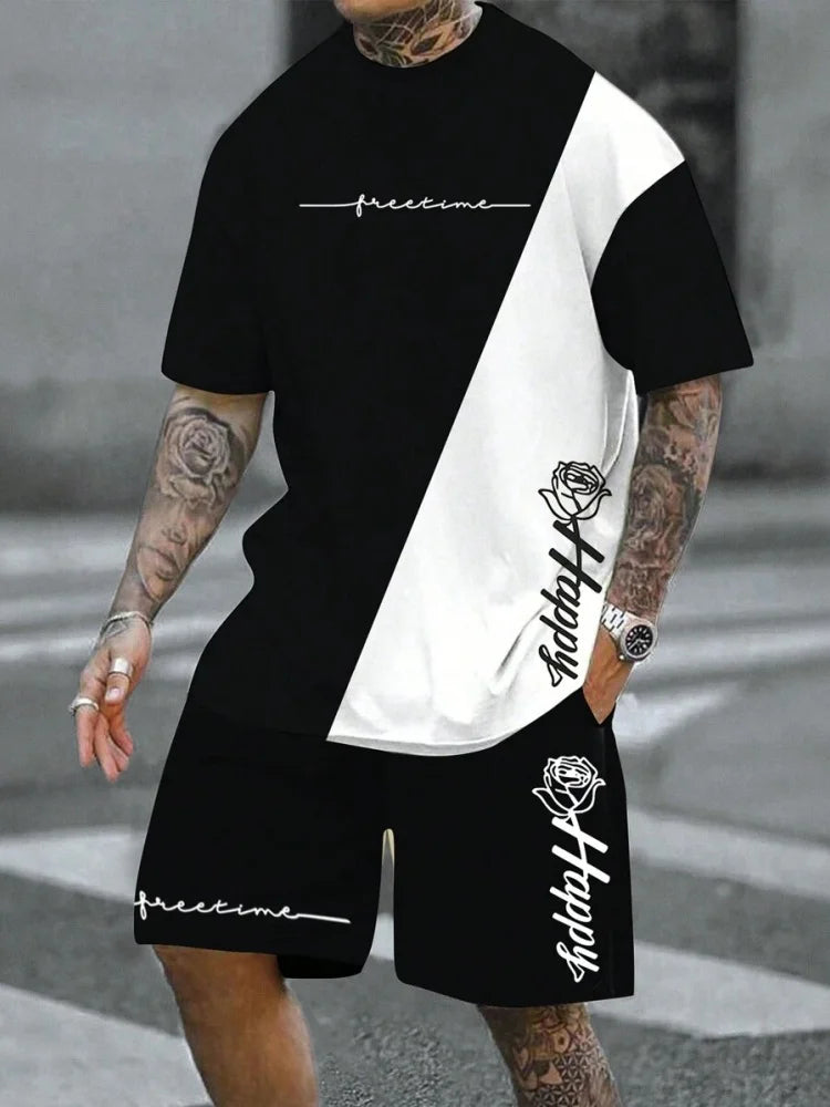 Summer Casual Men's T-Shirt and Shorts Set 2026 Sportswear Set Plus Size Short-Sleeve T-Shirt Drawstring Pocket Shorts Set