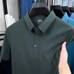 Men's Seamless Polo Shirt - Breathable Nylon-Spandex Blend, Reinforced Collar & Matching Buttons (12 Colors, M-4XL)