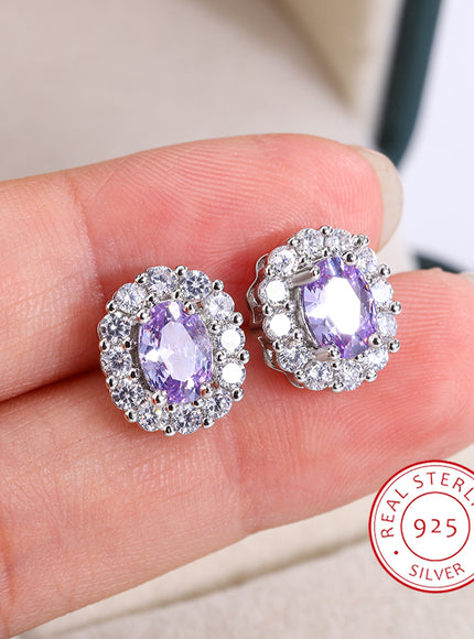 KissIcon Lavender Round Zircon Earrings - 925 Silver Plated