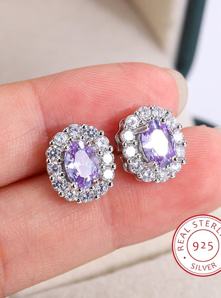 KissIcon Lavender Round Zircon Earrings - 925 Silver Plated