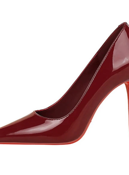 Fashionable Simple Slim Heels High Heels Glossy Patent