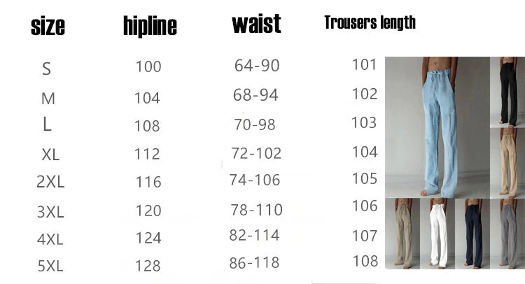 Men's Cotton Linen Pants Male Autumn New Breathable Solid Color Linen Trousers Fitness Streetwear S-5XL