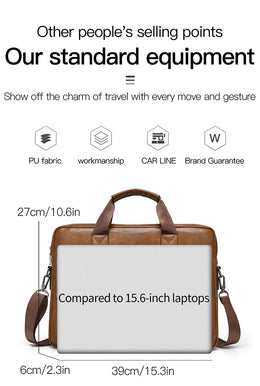 Mens Business Briefcase Large Capacity PU Leather Laptop Bag Fashion Crossbody Shoulder Tote Bag for Work Office