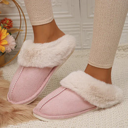 KissICON Pink / 44-45(fit 42-43) Closed Toe Warm Cotton Slippers Women Faux Fur