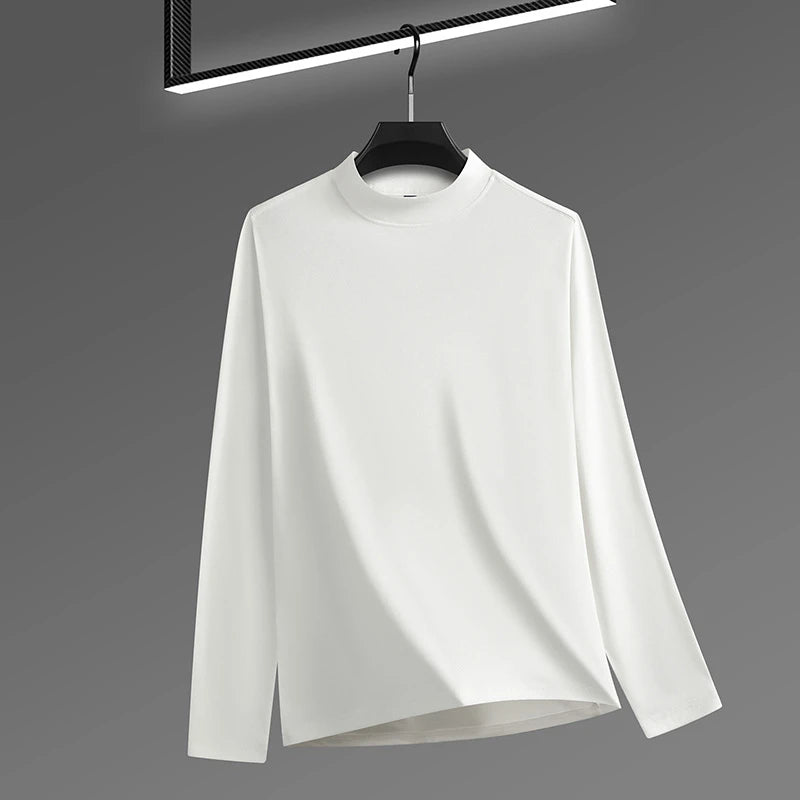2026 New Men's Casual Solid Color High Collar Velvet Long Sleeve T-shirt Spring and Autumn Versatile Comfortable Top