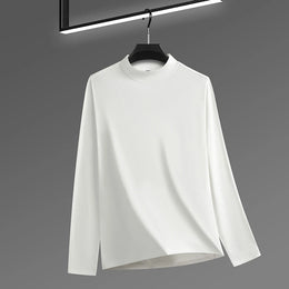 2026 New Men's Casual Solid Color High Collar Velvet Long Sleeve T-shirt Spring and Autumn Versatile Comfortable Top