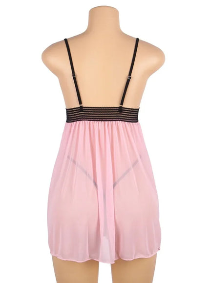 Plus Size Big Size Pink Soft Transparent Mesh Sexy Woman Underwear Lingerie chemise babydoll  Lovely from M-5XL