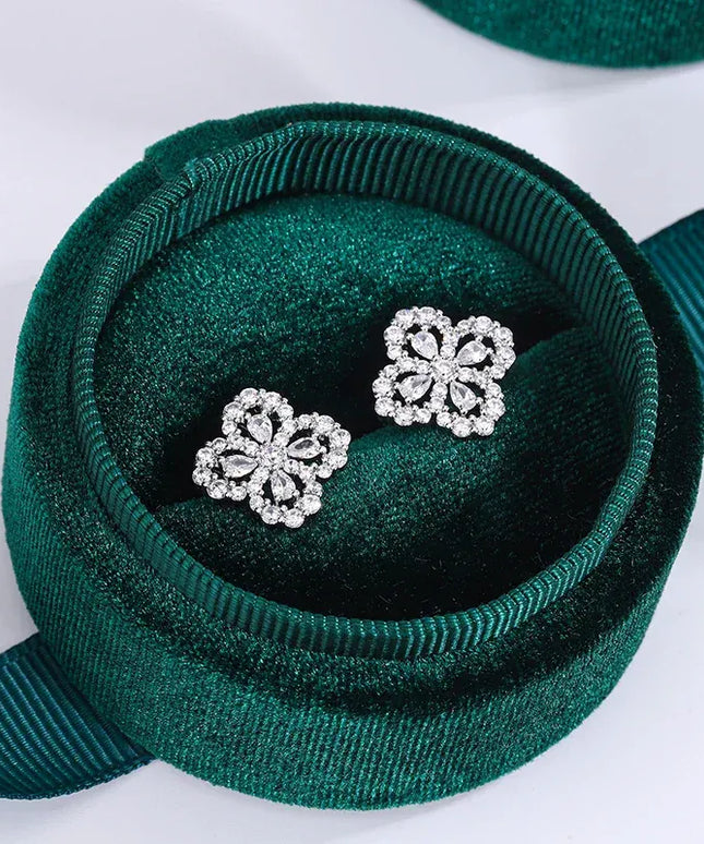 Dropshipman Option-1 KissIcon Classic Luxury Clover Stud Earrings - Oval Zircon