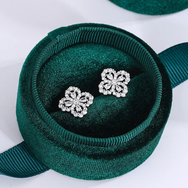 Dropshipman Option-1 KissIcon Classic Luxury Clover Stud Earrings - Oval Zircon
