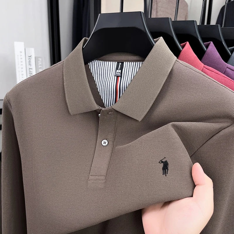 100% cotton spring and autumn new men's long sleeved casual comfortable fashion brand polo shirt exquisite pony embroidery top