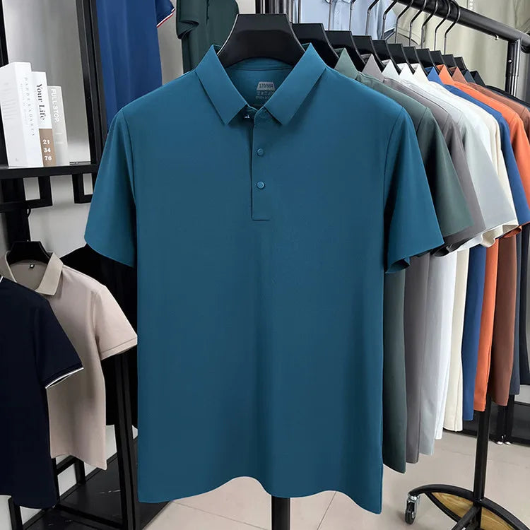 Men's Seamless Polo Shirt - Breathable Nylon-Spandex Blend, Reinforced Collar & Matching Buttons (12 Colors, M-4XL)